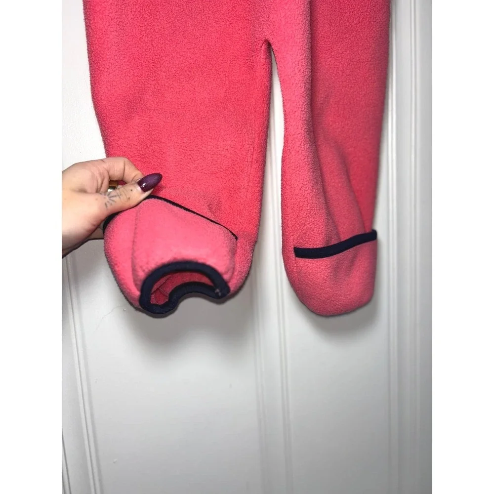 Talbots‎ Kids Pink Fleece Hooded Bunting Dual Zip Fold Over Mitts Footies 24M